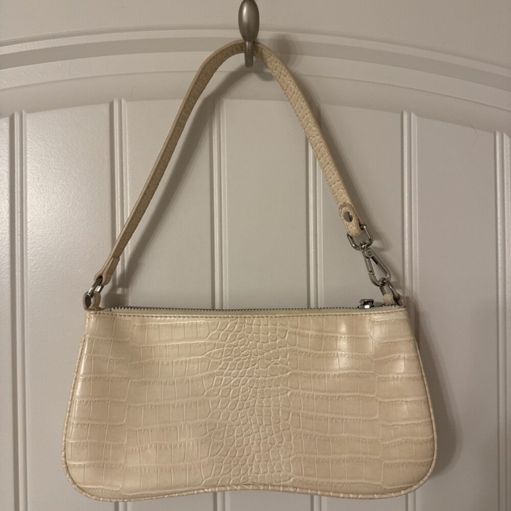 Cream Croc Print Leather Shoulder Bag
